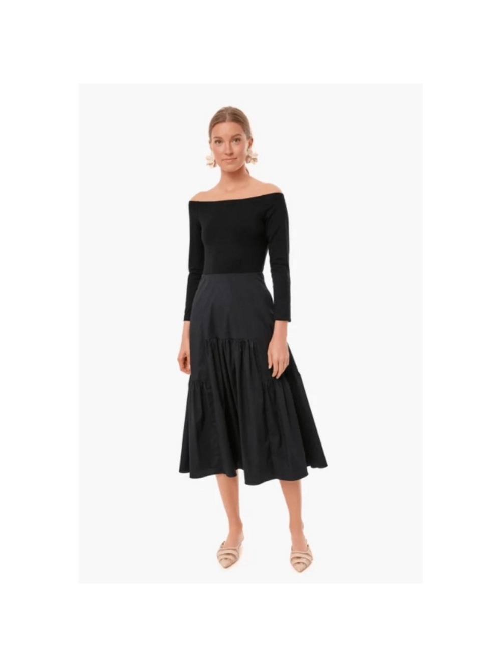 Tuckernuck Black Off-Shoulder Tiered Midi Dress